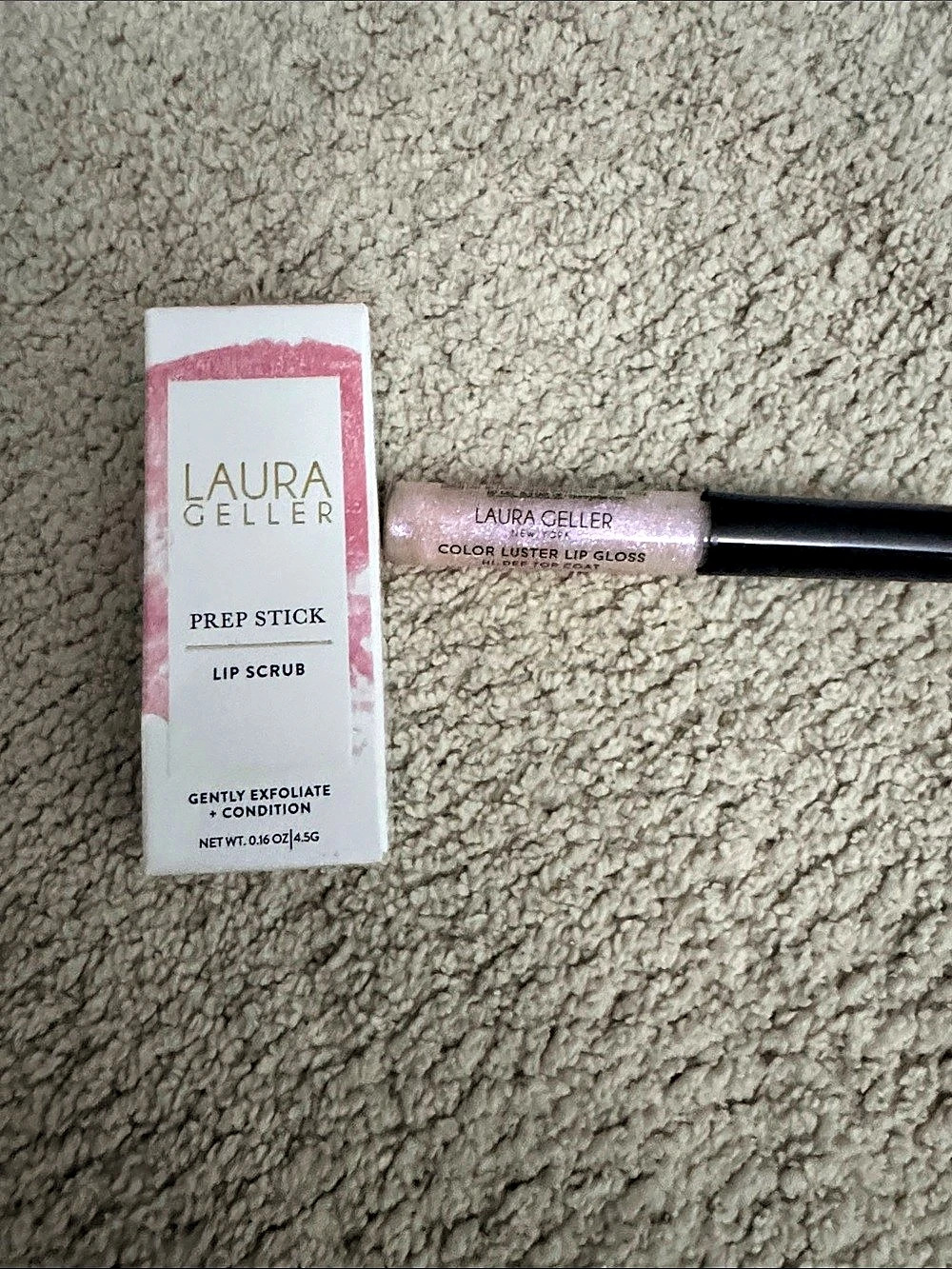 Laura Geller Prep Stick Lip Scrub and Color Luster Lip Gloss Hi-Def Top Coat &